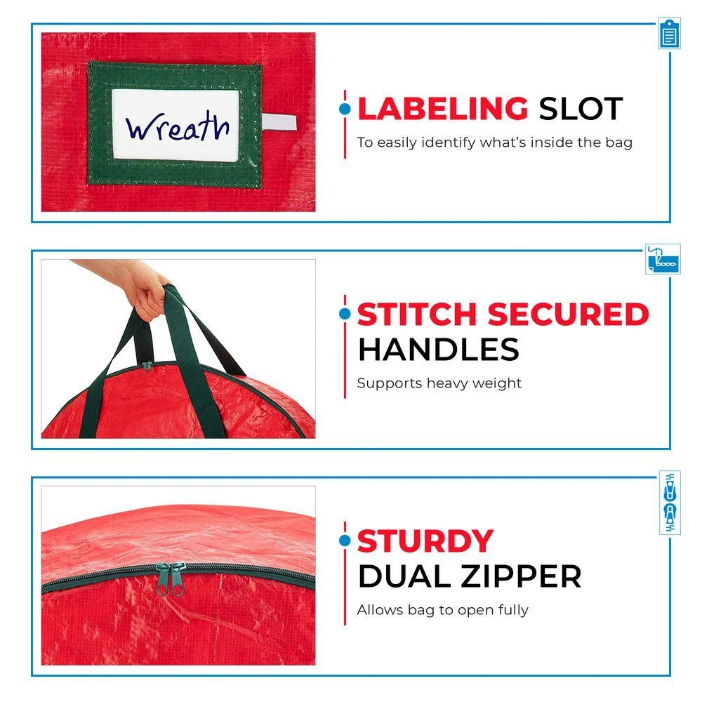 48 In. Artificial Red Water Resistant Christmas Wreath Storage Bag 3 48 In. Artificial Red Water Resistant Christmas Wreath Storage Bag - Image 3