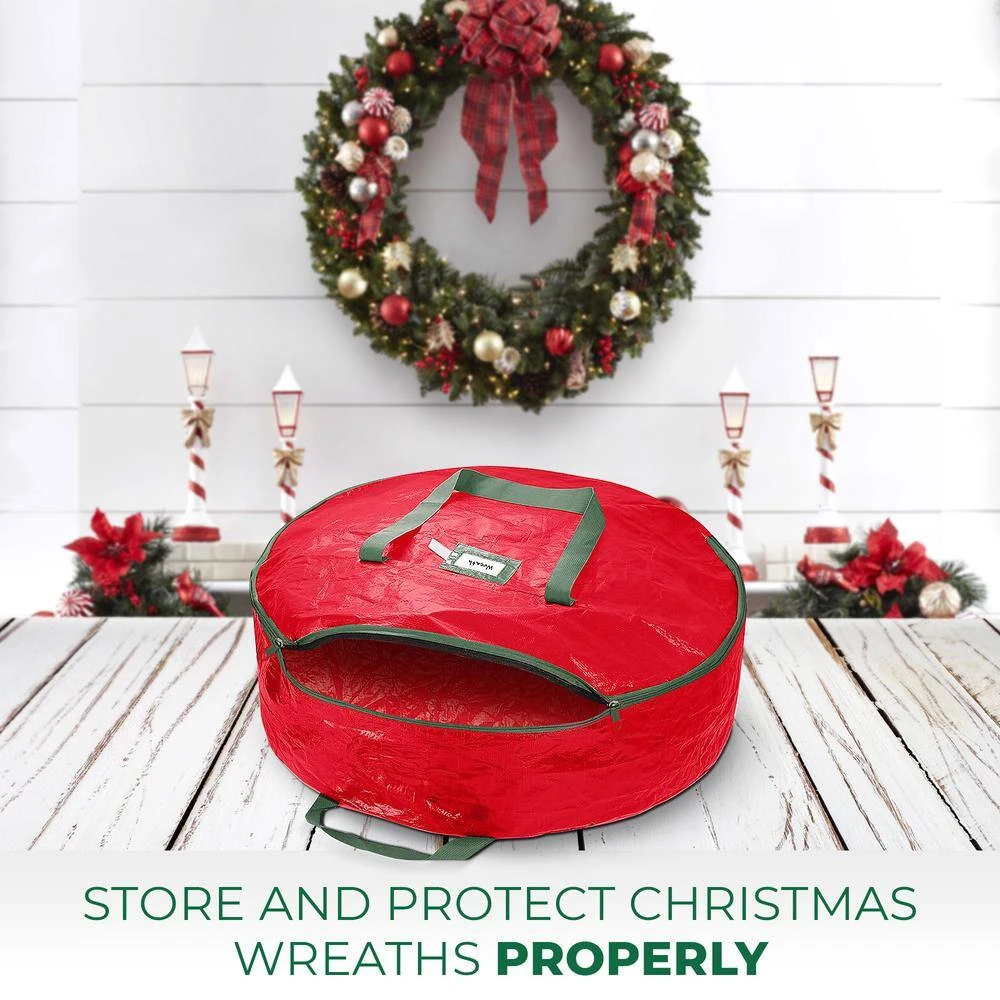 48 In. Artificial Red Water Resistant Christmas Wreath Storage Bag 2 48 In. Artificial Red Water Resistant Christmas Wreath Storage Bag - Image 2