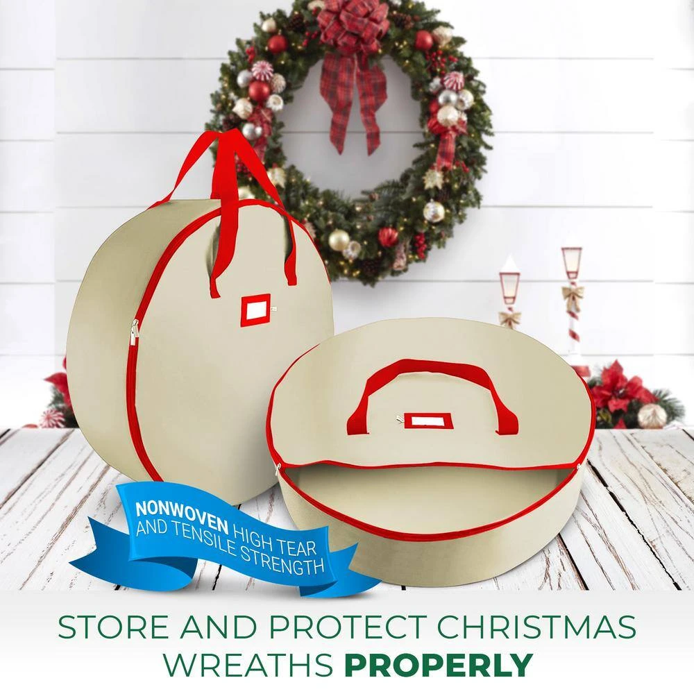 30 In. Artificial Ivory Nonwoven Christmas Wreath Storage Bag Holder (2-Pack) 2 30 In. Artificial Ivory Nonwoven Christmas Wreath Storage Bag Holder (2-Pack) - Image 2