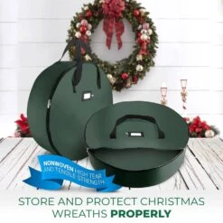 36 In. Artificial Green Nonwoven Christmas Wreath Storage Bag Holder (2-Pack) -Northlight Shop osto wreath storage osp 152 2 grn h c3 1000