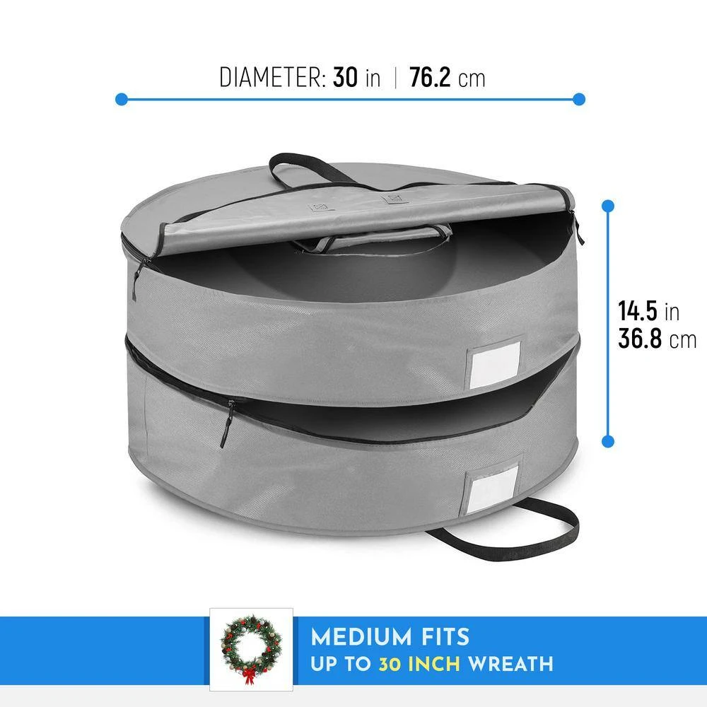 30 In. Artificial Gray Double Christmas Wreath Storage Bag Holder With Pouch For Garlands 4 30 In. Artificial Gray Double Christmas Wreath Storage Bag Holder With Pouch For Garlands - Image 4