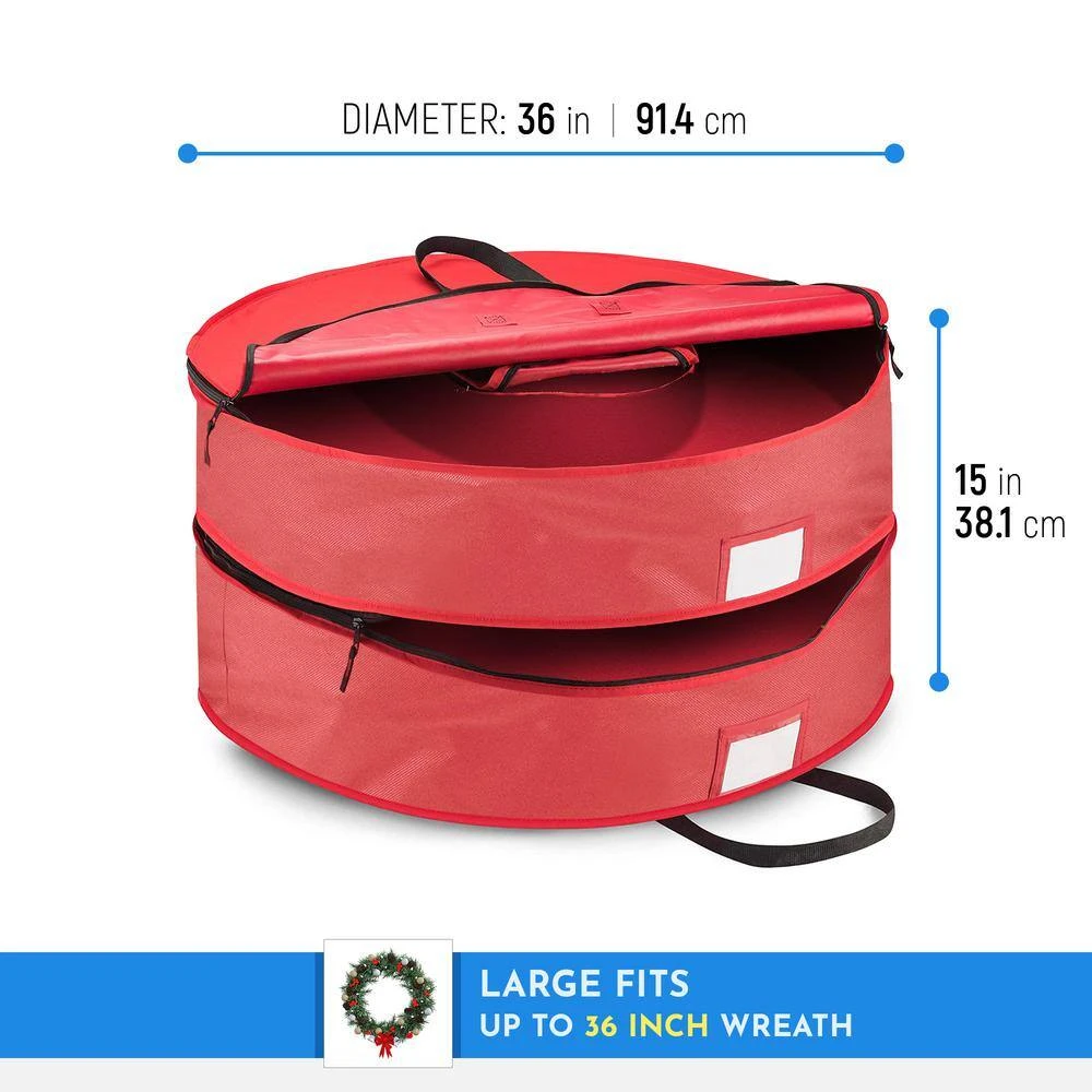 36 In. Red Double Christmas Holder 600D Oxford Pouch For Garlands Artificial Wreath Storage Bag 4 36 In. Red Double Christmas Holder 600D Oxford Pouch For Garlands Artificial Wreath Storage Bag - Image 4