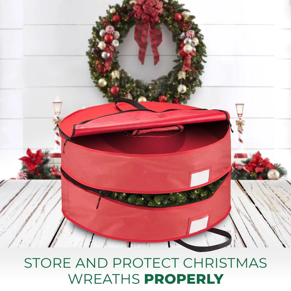 36 In. Red Double Christmas Holder 600D Oxford Pouch For Garlands Artificial Wreath Storage Bag 2 36 In. Red Double Christmas Holder 600D Oxford Pouch For Garlands Artificial Wreath Storage Bag - Image 2