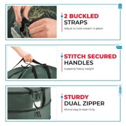 24 In. Green Double Christmas Wreath Storage Bag Holder 600D Oxford, Pouch For Garlands Artificial Wreaths Storage -Northlight Shop osto wreath storage osy 133 grn h 4f 1000