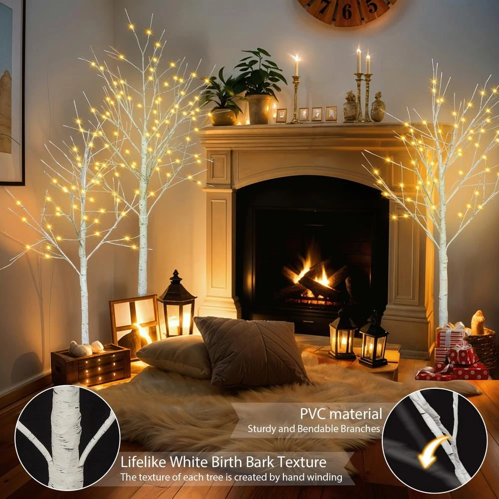 4 Ft., 5 Ft., 6 Ft. Pre-Lit Birch Tree Artificial Christmas Tree With Warm White Lights For Festival, Party Decoration 5 4 Ft., 5 Ft., 6 Ft. Pre-Lit Birch Tree Artificial Christmas Tree With Warm White Lights For Festival, Party Decoration - Image 5
