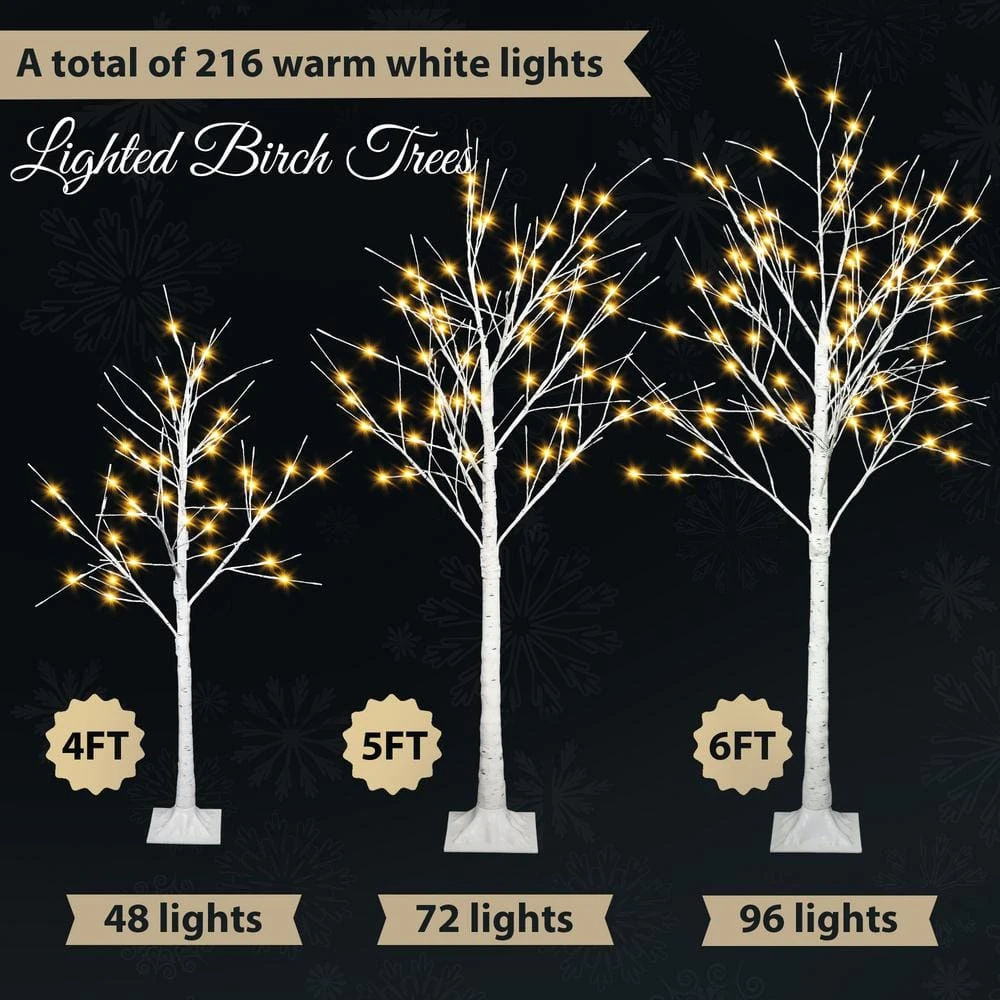 4 Ft., 5 Ft., 6 Ft. Pre-Lit Birch Tree Artificial Christmas Tree With Warm White Lights For Festival, Party Decoration 3 4 Ft., 5 Ft., 6 Ft. Pre-Lit Birch Tree Artificial Christmas Tree With Warm White Lights For Festival, Party Decoration - Image 3