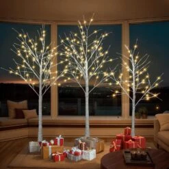 4 Ft., 5 Ft., 6 Ft. Pre-Lit Birch Tree Artificial Christmas Tree With Warm White Lights For Festival, Party Decoration