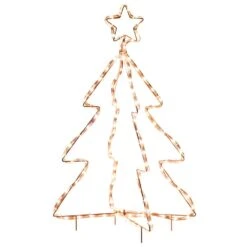 OUTSUNNY Christmas LED Motif Light Christmas Tree, Warm White Rope Lighting With Steel Frame Stake, Outdoor Ornament Decoration