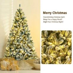 6 Ft. Green Pre-Lit Snow Flocked Hinged Artificial Christmas Tree With 928 Tips And Metal Stand -Northlight Shop pre lit christmas trees 8ck23 cm442us 4f 1000