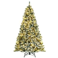 6 Ft. Green Pre-Lit Snow Flocked Hinged Artificial Christmas Tree With 928 Tips And Metal Stand