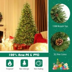 7 Ft. Green Pre-Lit Artificial Christmas Tree With Pine Cones And Adjustable Brightness -Northlight Shop pre lit christmas trees 8ck23 cm530us c3 1000