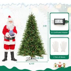 7 Ft. Green Pre-Lit Artificial Christmas Tree With Pine Cones And Adjustable Brightness -Northlight Shop pre lit christmas trees 8ck23 cm530us fa 1000