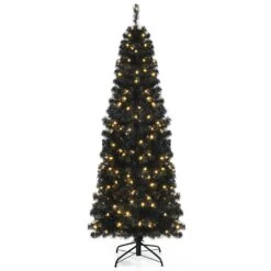 6 Ft. Black Pre-Lit LED Artificial Christmas Tree With PVC Branch Tips And Warm White Lights