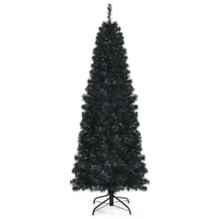 6 Ft. Black Pre-Lit LED Artificial Christmas Tree With PVC Branch Tips And Warm White Lights -Northlight Shop pre lit christmas trees 8ck23 cm668us c3 1000
