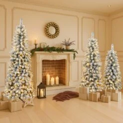 3 Pcs Flocked Pre-Lit Artificial Christmas Tree Set With Lights,4ft 5ft 6ft Premium Christmas Tree Set For Holiday Decor -Northlight Shop pre lit christmas trees px283312aafyf d4 1000