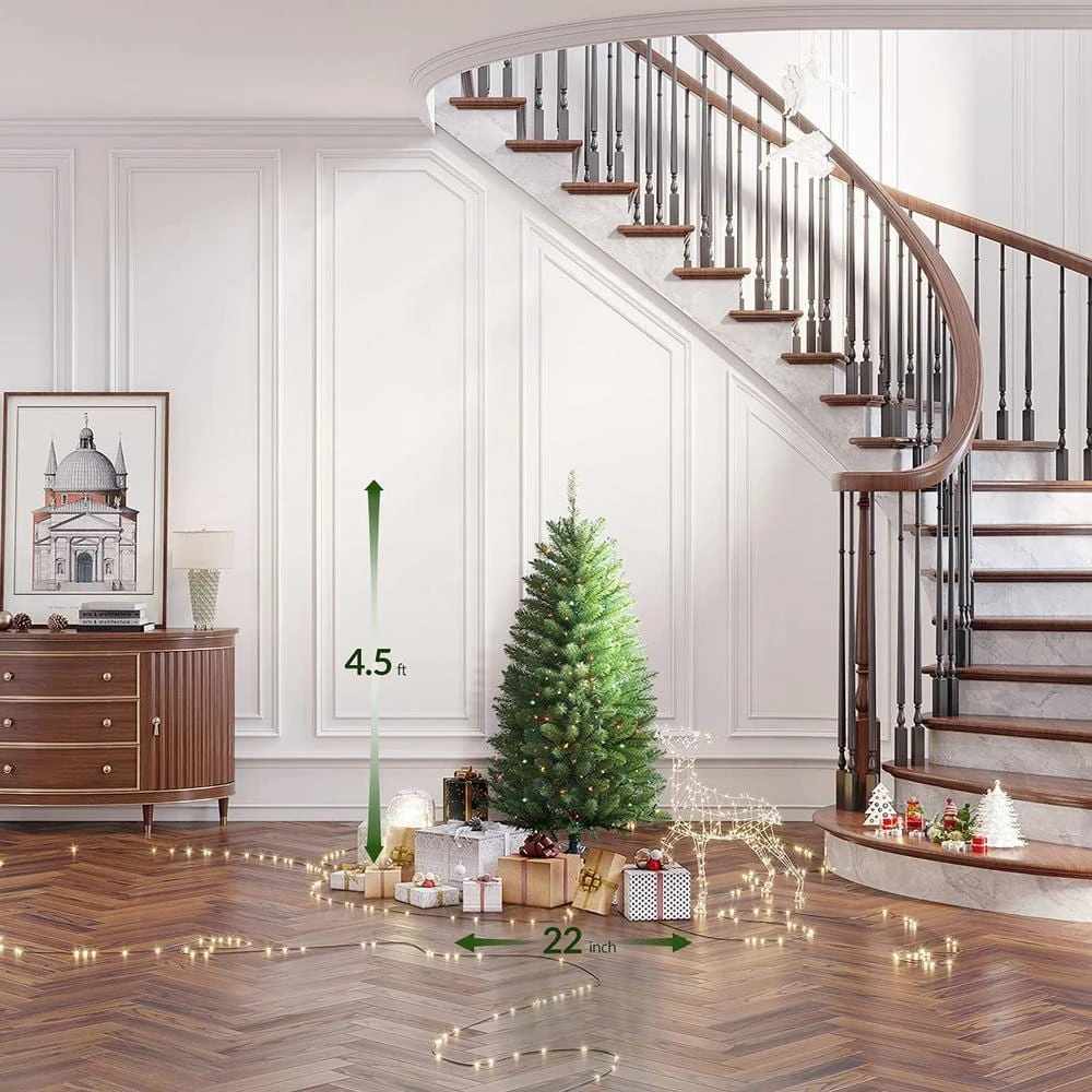 4.5ft. Fir Christmas Tree W/ Pre-Strung Multi-Color Lights Pre-Lit Artificial Christmas Tree Includes Sturdy Metal Stand 8 4.5ft. Fir Christmas Tree W/ Pre-Strung Multi-Color Lights Pre-Lit Artificial Christmas Tree Includes Sturdy Metal Stand - Image 8