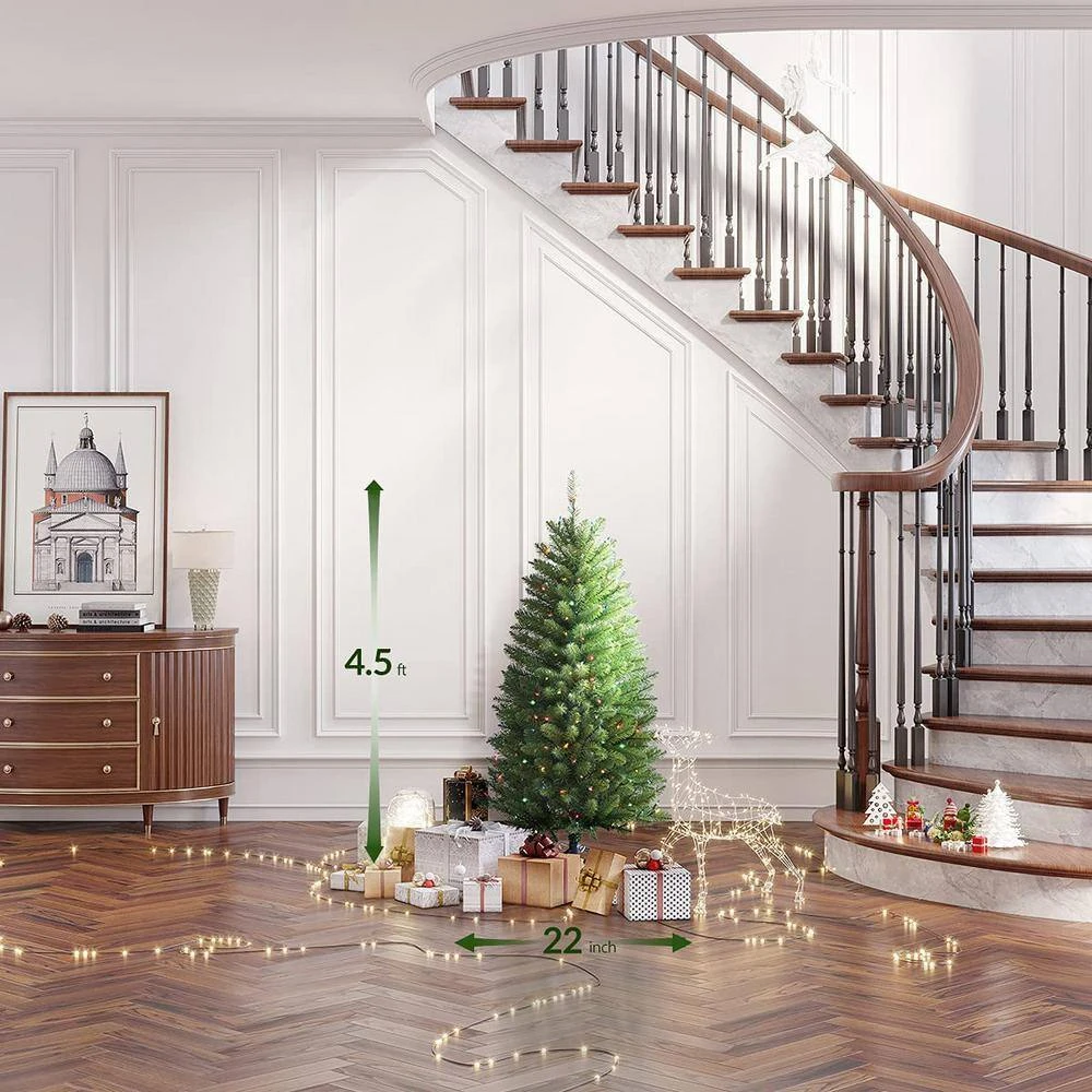 4.5ft. Fir Christmas Tree W/ Pre-Strung Multi-Color Lights Pre-Lit Artificial Christmas Tree Includes Sturdy Metal Stand 2 4.5ft. Fir Christmas Tree W/ Pre-Strung Multi-Color Lights Pre-Lit Artificial Christmas Tree Includes Sturdy Metal Stand - Image 2