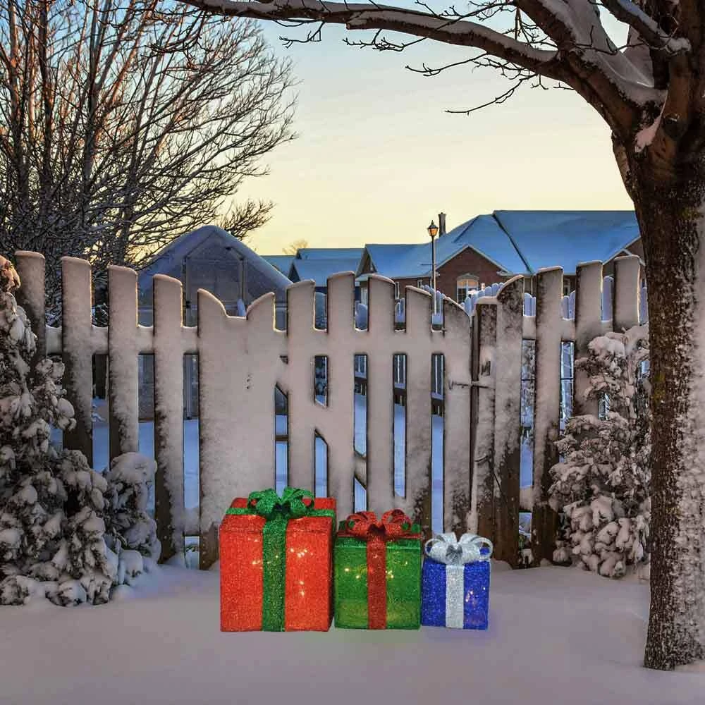 Candy Cane Lane 8 In./10 In./12 In. Red, Green, Blue Presents Outdoor Led Decor (Set Of 3) 4 Candy Cane Lane 8 In./10 In./12 In. Red, Green, Blue Presents Outdoor Led Decor (Set Of 3) - Image 4