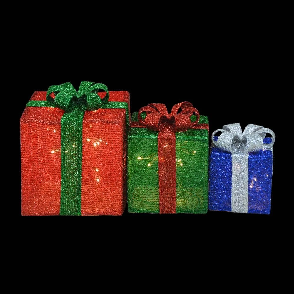 Candy Cane Lane 8 In./10 In./12 In. Red, Green, Blue Presents Outdoor Led Decor (Set Of 3) 5 Candy Cane Lane 8 In./10 In./12 In. Red, Green, Blue Presents Outdoor Led Decor (Set Of 3) - Image 5