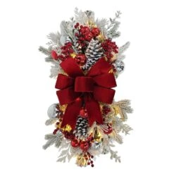 28 In. Pre-Lit Adorned Flocked Artificial Christmas Swag With 70 Warm White Lights