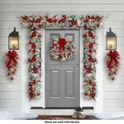 28 In. Battery Operated Prelit Flocked Artificial Christmas Wall Decoration -Northlight Shop puleo international christmas swag 4646 sw28lw07 bo 31 1000