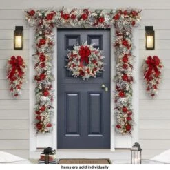 28 In. Battery Operated Prelit Flocked Artificial Christmas Wall Decoration -Northlight Shop puleo international christmas swag 4646 sw28lw07 bo 4f 1000