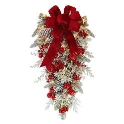 28 In. Battery Operated Prelit Flocked Artificial Christmas Wall Decoration