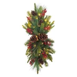 28 In. Pre-Lit Adorned Battery-Operated Artificial Christmas Swag