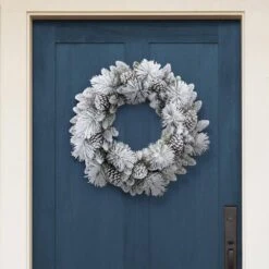 32 In. Unlit Flocked Berkshire Spruce Artificial Christmas Wreath With Pinecones -Northlight Shop puleo international christmas wall decorations bksf w32 31 1000