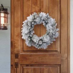 32 In. Unlit Flocked Berkshire Spruce Artificial Christmas Wreath With Pinecones -Northlight Shop puleo international christmas wall decorations bksf w32 c3 1000