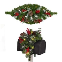 36 In. Green Battery Operated Prelit Artificial Christmas Mailbox Cover