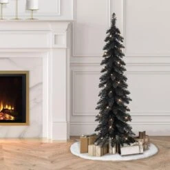 4 Ft. Prelit Black Alpine Pencil Artificial Christmas Tree -Northlight Shop puleo international pre lit christmas trees 01063 tp40c05 bk 31 1000