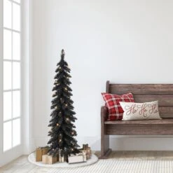 4 Ft. Prelit Black Alpine Pencil Artificial Christmas Tree -Northlight Shop puleo international pre lit christmas trees 01063 tp40c05 bk 4f 1000