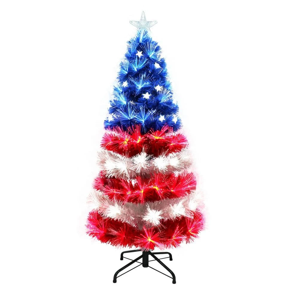 4 Ft. Prelit Red, White, And Blue Fiber Optic Patriotic Artificial Christmas Tree 1 4 Ft. Prelit Red, White, And Blue Fiber Optic Patriotic Artificial Christmas Tree