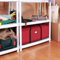 Red Christmas Tree Storage Bag For Artificial Trees Up To 9 Ft. Tall - Rolling Wheeled Canvas Tote With Zipper Closure -Northlight Shop pure garden christmas tree storage 836091vew fa 1000