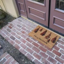 Merry Christmas "Scottish Fraser Fir Forest" 18 In. X 30 In. Coir Door Mat -Northlight Shop red brown rubber cal christmas doormats 10 110 004 1f 1000