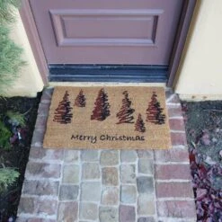 Merry Christmas "Scottish Fraser Fir Forest" 18 In. X 30 In. Coir Door Mat -Northlight Shop red brown rubber cal christmas doormats 10 110 004 4f 1000