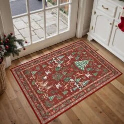 Christmas 2 Ft. X 3 Ft. Red/Green Elk Snowman Christmas Tree Area Rug -Northlight Shop red green haiimeid christmas doormats x25iu0104h 123 40 1000
