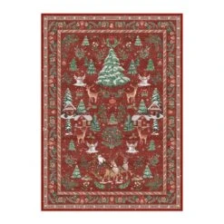 Christmas 3 Ft. X 5 Ft. Red/Green Elk Snowman Christmas Tree Area Rug