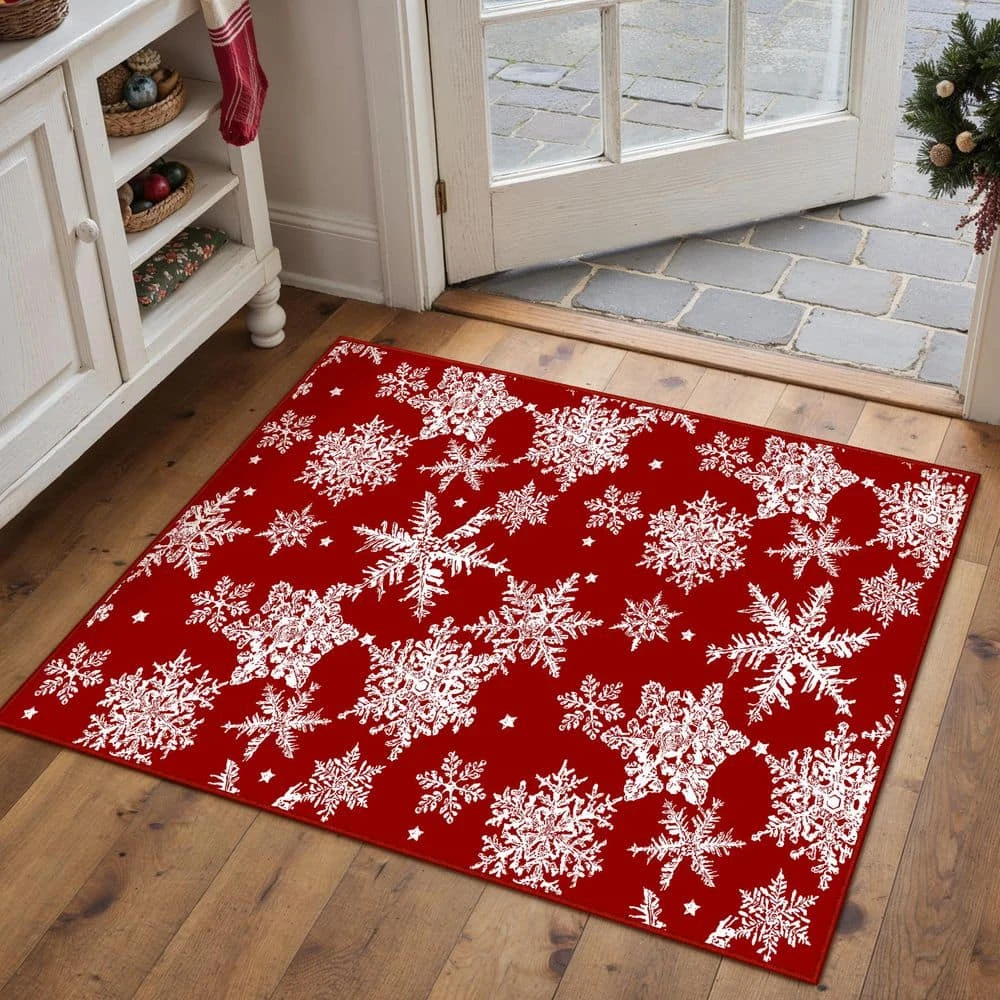 Christmas 2 Ft. X 3 Ft. Red Snowflakes Area Rug 3 Christmas 2 Ft. X 3 Ft. Red Snowflakes Area Rug - Image 3