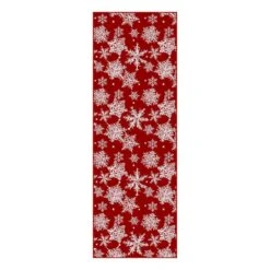 Christmas 2 Ft. X 6 Ft. Red Snowflakes Area Rug