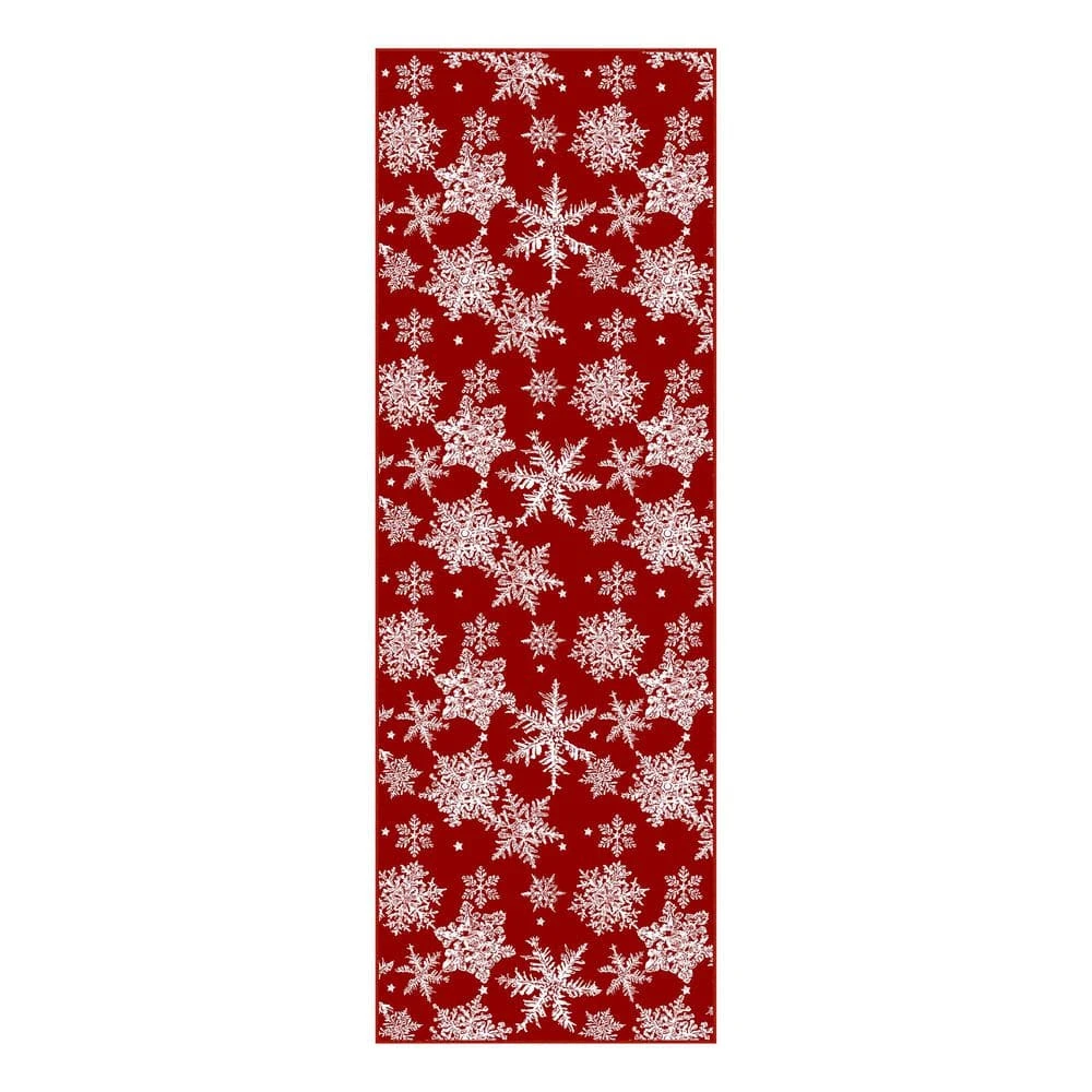 Christmas 2 Ft. X 6 Ft. Red Snowflakes Area Rug 1 Christmas 2 Ft. X 6 Ft. Red Snowflakes Area Rug