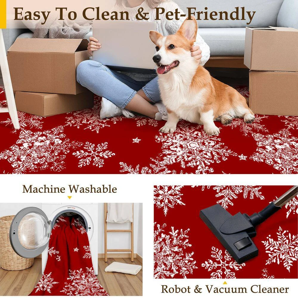 Christmas 2 Ft. X 8 Ft. Red Snowflakes Area Rug 6 Christmas 2 Ft. X 8 Ft. Red Snowflakes Area Rug - Image 6