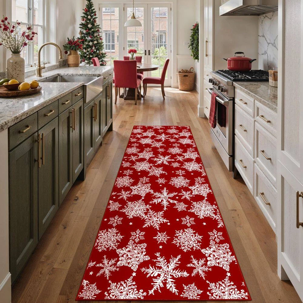 Christmas 2 Ft. X 8 Ft. Red Snowflakes Area Rug 3 Christmas 2 Ft. X 8 Ft. Red Snowflakes Area Rug - Image 3
