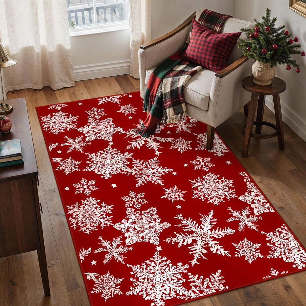 Christmas 3 Ft. X 5 Ft. Red Snowflakes Area Rug 2 Christmas 3 Ft. X 5 Ft. Red Snowflakes Area Rug - Image 2