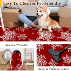 Christmas 5 Ft. X 7 Ft. Red Snowflakes Area Rug -Northlight Shop red haiimeid christmas doormats x24iu0046h 157 1f 1000