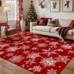 Christmas 5 Ft. X 7 Ft. Red Snowflakes Area Rug -Northlight Shop red haiimeid christmas doormats x24iu0046h 157 e1 1000
