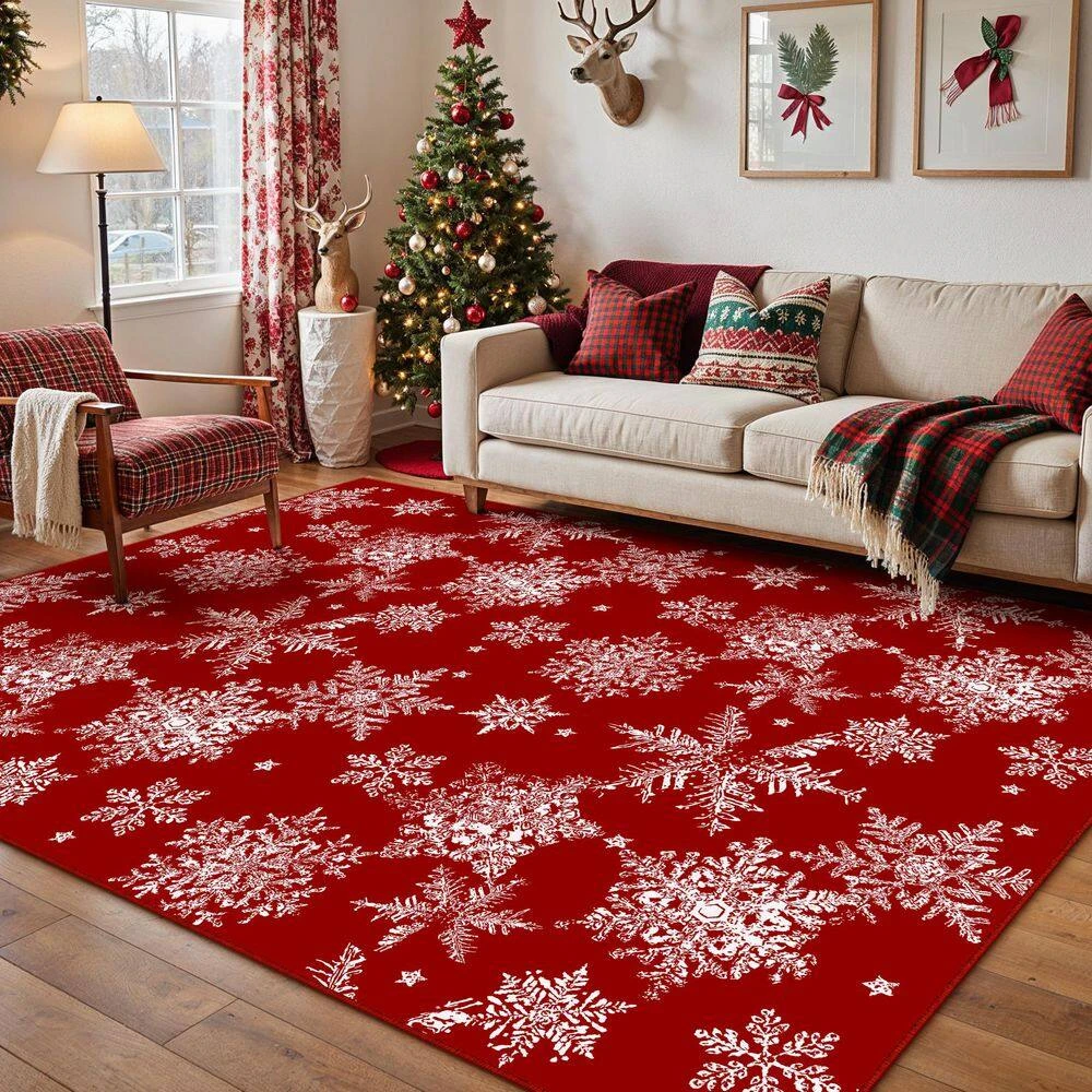 Christmas 6 Ft. X 9 Ft. Red Snowflakes Area Rug 3 Christmas 6 Ft. X 9 Ft. Red Snowflakes Area Rug - Image 3