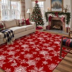 Christmas 8 Ft. X 10 Ft. Red Snowflakes Area Rug -Northlight Shop red haiimeid christmas doormats x24iu0046h 181 40 1000