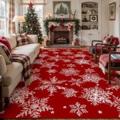 Christmas 9 Ft. X 12 Ft. Red Snowflakes Area Rug -Northlight Shop red haiimeid christmas doormats x24iu0046h 191 40 1000